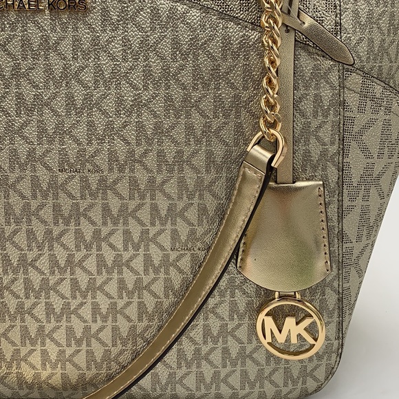 MICHAEL KORS LARGE X CHAIN SHOULDER TOTE BAG PALE GOLD COLOR - Picture 13 of 16